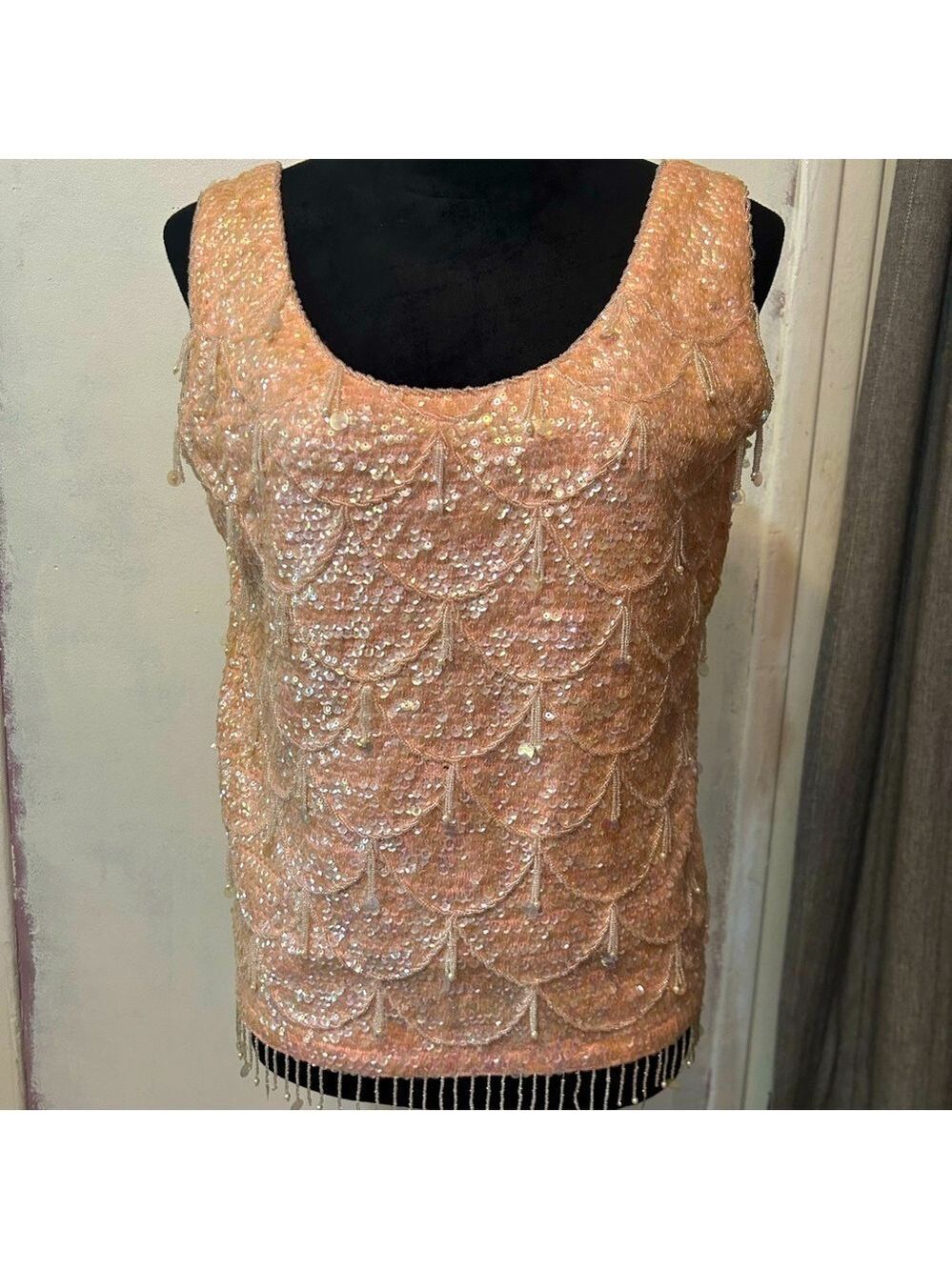 Vintage Women’s Seqiin Beaded Wool Tank Top Japan Formal Event Full Zipper NWT